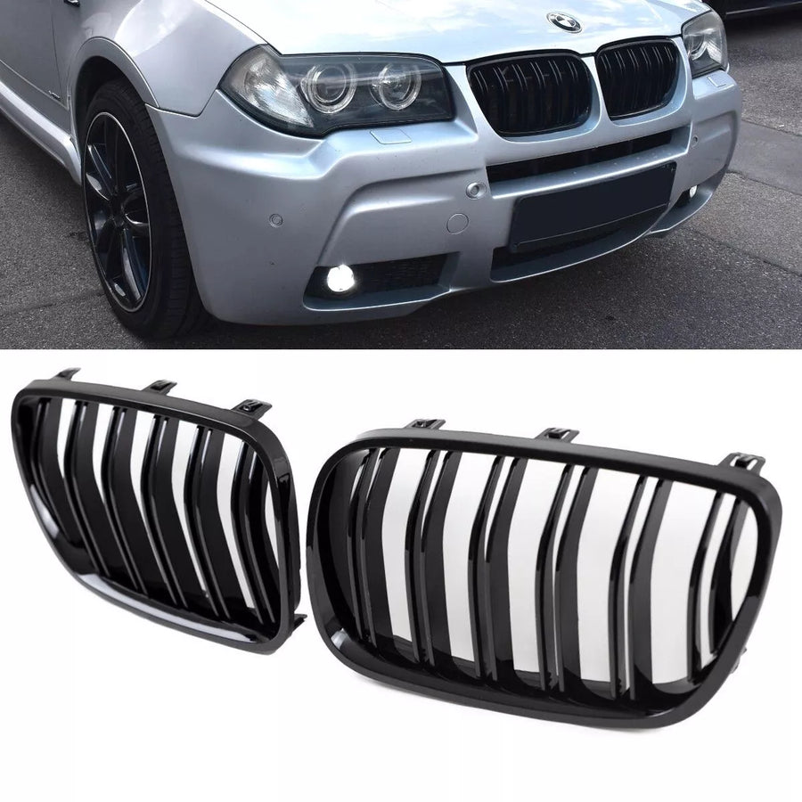 2 x set Griglia Nero Lucido doppia barra per BMW X3 E83 LCI 06-11