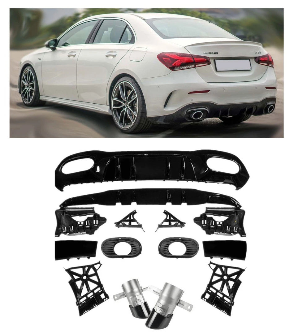 Diffusore + Terminali di Scarico 2X1 NERO per MERCEDES V177 BERLINA