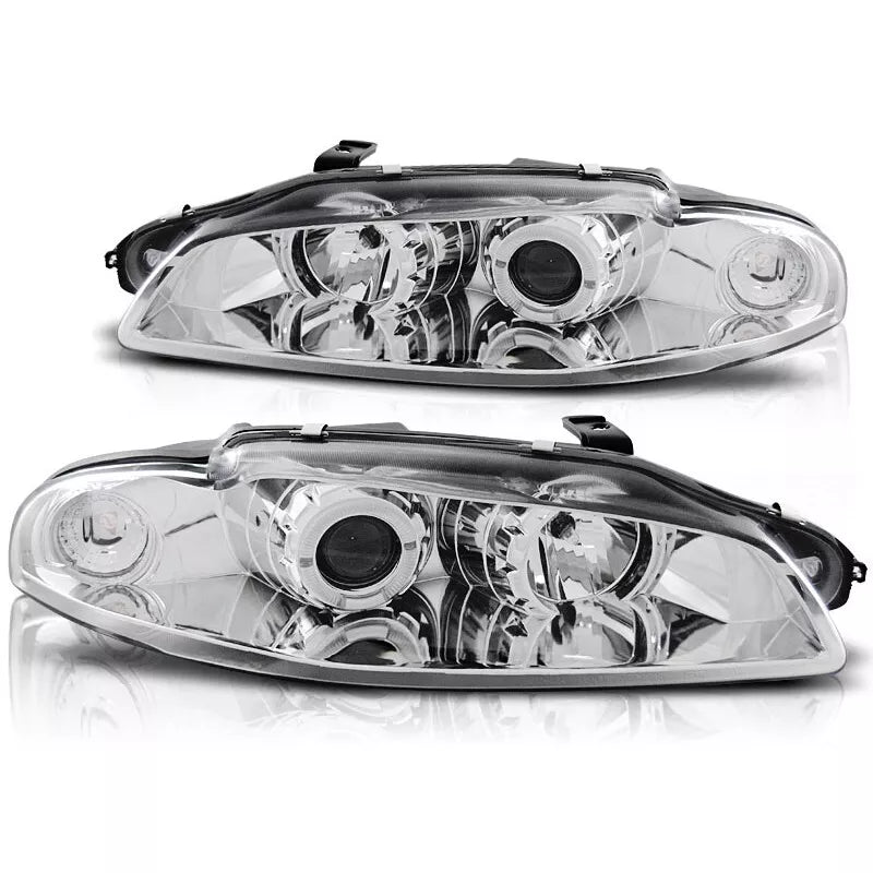 Fari Angel Eyes LED cromati per Mitsubishi Eclipse 1997 al 1998