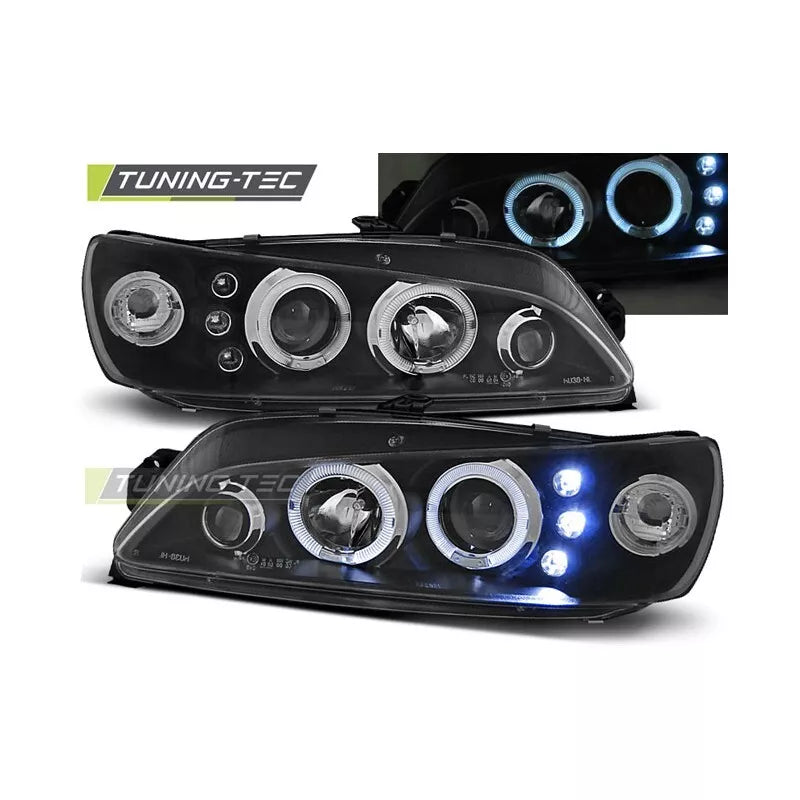 Fari Angel Eyes LED Nero per Peugeot 306 1993 al 1997