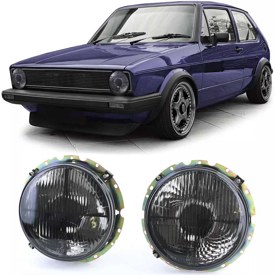 Faro proiettore nero fumè + mirino per Vw Golf 1 + Cabrio 74-83