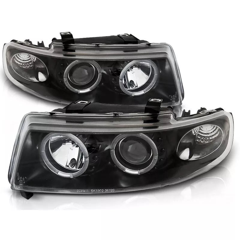 Fari Angel Eyes LED Nero per Seat Leon 1M/Toledo 1999 al 2004