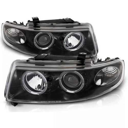 Fari Angel Eyes LED Nero per Seat Leon 1M/Toledo 1999 al 2004