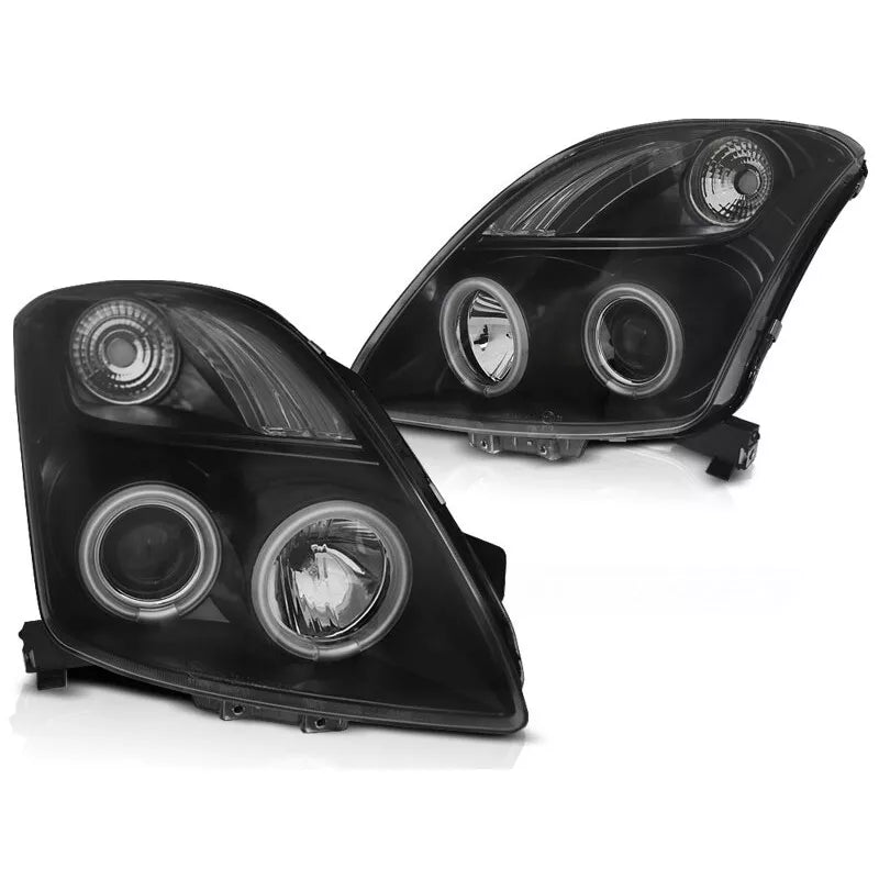 Fari CCFL con Angel Eyes per Suzuki Swift 2005-2010 Nero