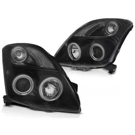 Fari CCFL con Angel Eyes per Suzuki Swift 2005-2010 Nero