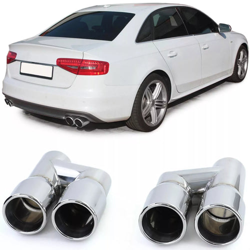 terminali Sportivi 76mm Doppio Tubo Acciaio Inox per Audi A4 B8 Berlina 07-15