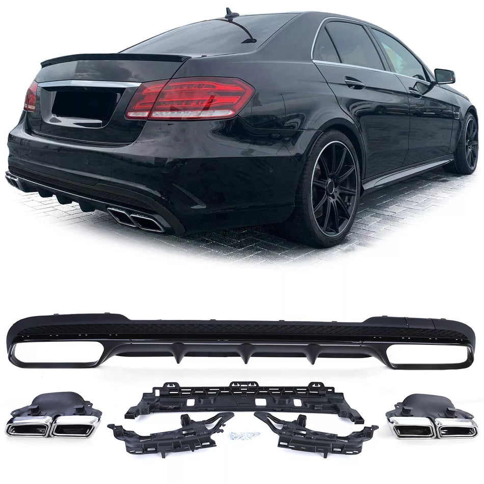 Diffusore Posteriore + Terminali Cromati, per MERCEDES CLASSE E W212 13-16 + AMG