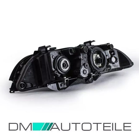 Set fari alogeni RE+ LI H7/HB3 Nero + FRECCE BIANCHE + MOTORE per BMW E39 – vista 2