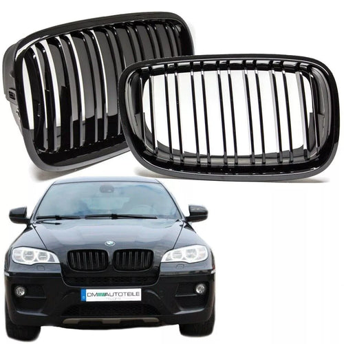 Set Griglia doppia barra Nero Lucido per BMW X5 E70 X6 E71 E72 06-13
