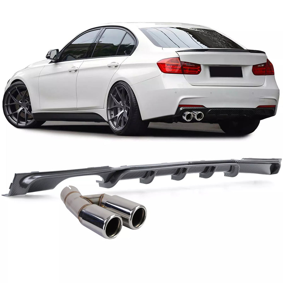 Diffusore posteriore carbonio + terminale doppio cromato BMW F30 F31 316 318 320