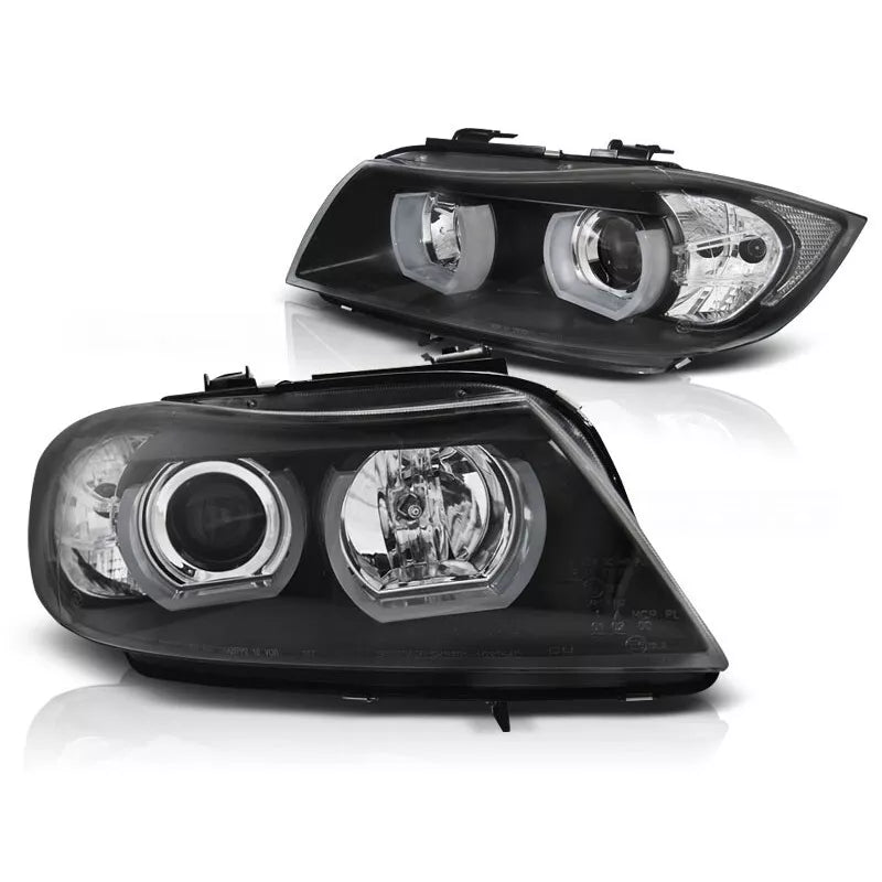 Fari allo xeno LED Angel Eyes per BMW Serie 3 E90/E91 2005-2008 Nero