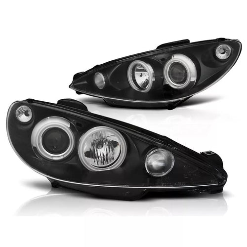 Fari CCFL Angel Eyes per Peugeot 206 2002-2014 in Nero