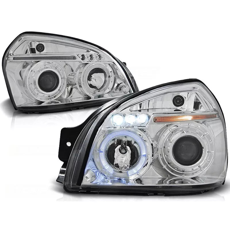 Fari Angel Eyes LED cromati per Hyundai Tucson 2004 al 2010
