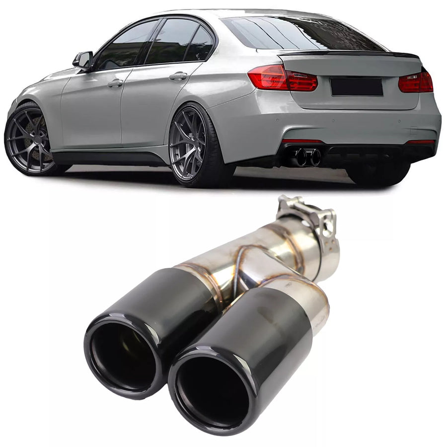 Terminale scarico doppio tubo nero lucido, per BMW Serie 3 F30 F31 316 318 320