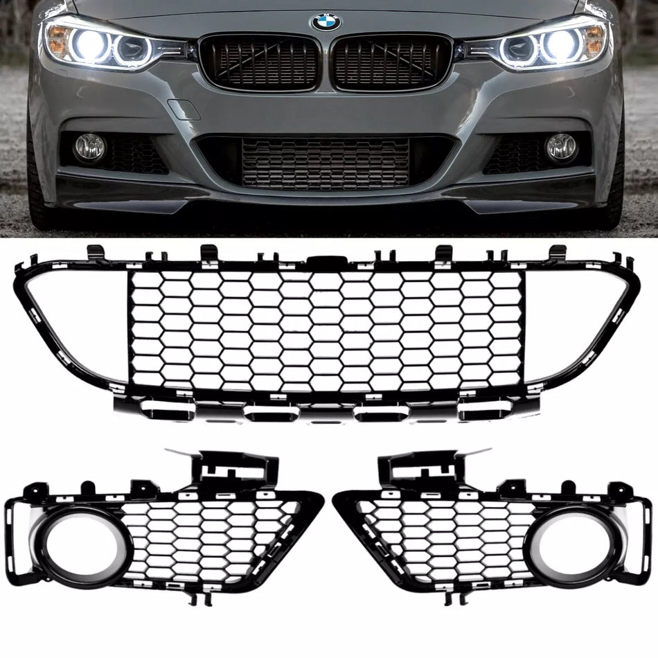 Set griglia paraurti 3 pezzi Nero Lucido per BMW F30 F31 M 11-19