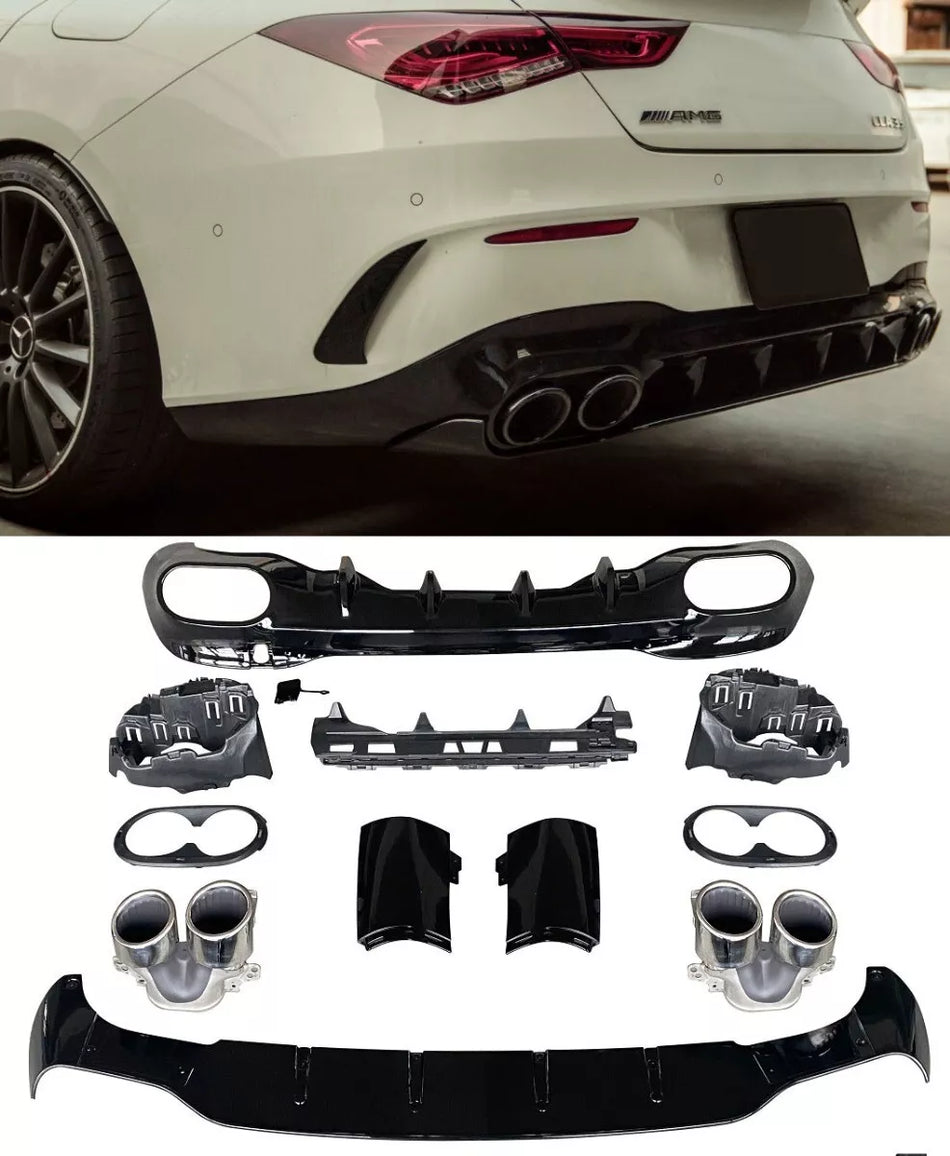 Diffusore + Terminali di Scarico 2x2 CROMO per MERCEDES W118 C118 CLASSE CLA
