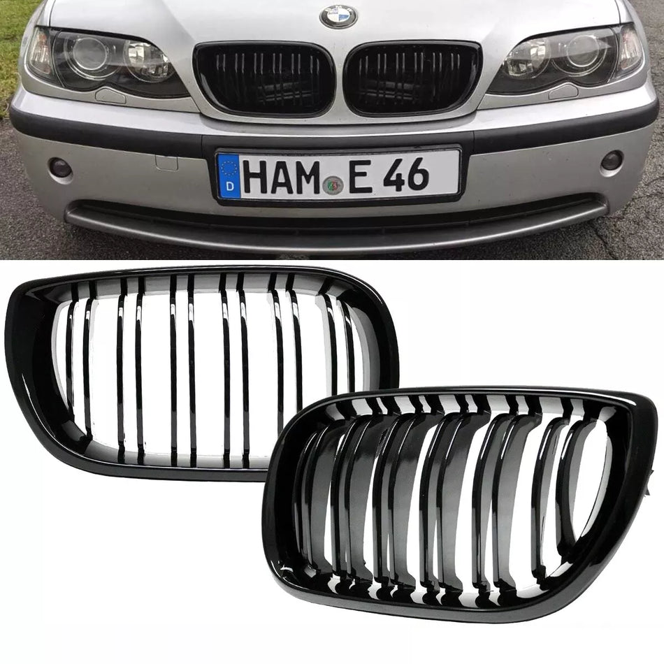 Griglia per BMW Serie 3 E46 Touring 01-05 FACELIFT Nero Lucido doppia barra