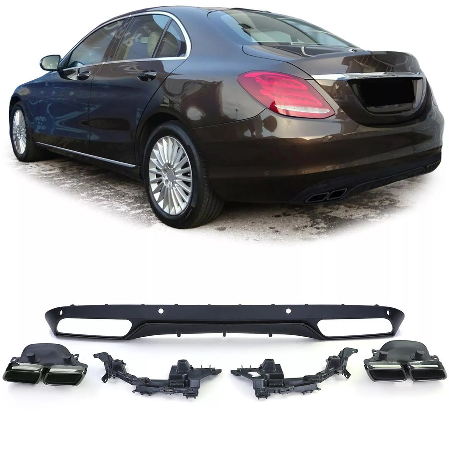 Diffusore Posteriore Sport + Terminali Nero, per Mercedes W205 Berlina 14-18