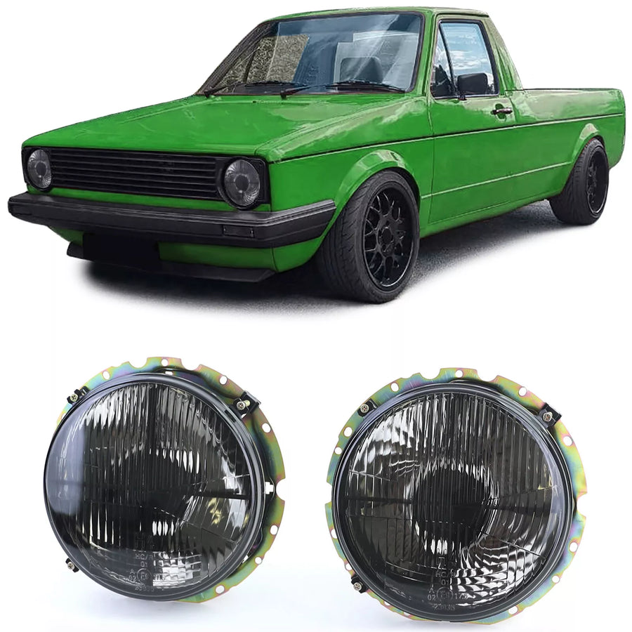 Faro proiettore nero fumè + mirino per vw caddy i 82-92 + jetta i 79-84