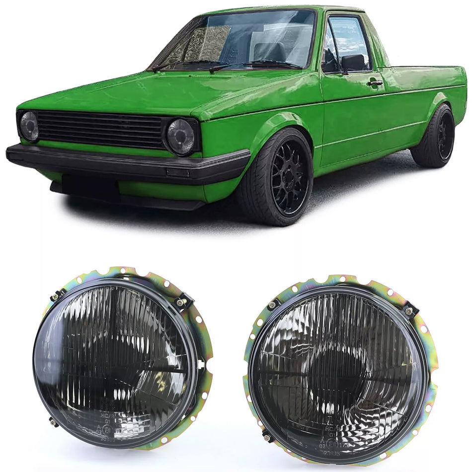 Faro proiettore nero fumè + mirino per vw caddy i 82-92 + jetta i 79-84