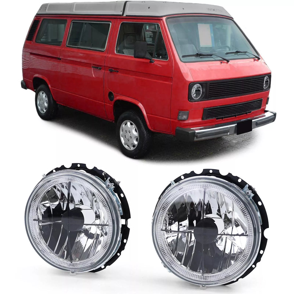 Vetro trasparente Angel Eyes faro mirino nero per VW T2 73-79 + T3 79-92