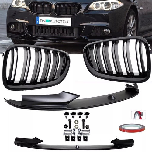 SET SPOILER anteriore +doppia barra griglia Nero per BMW Serie 5 F10 F11 M Sport