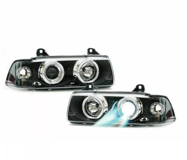 Set fari Angel Eyes neri H1/H1 per BMW E36 anno 90-99 4/5 porte