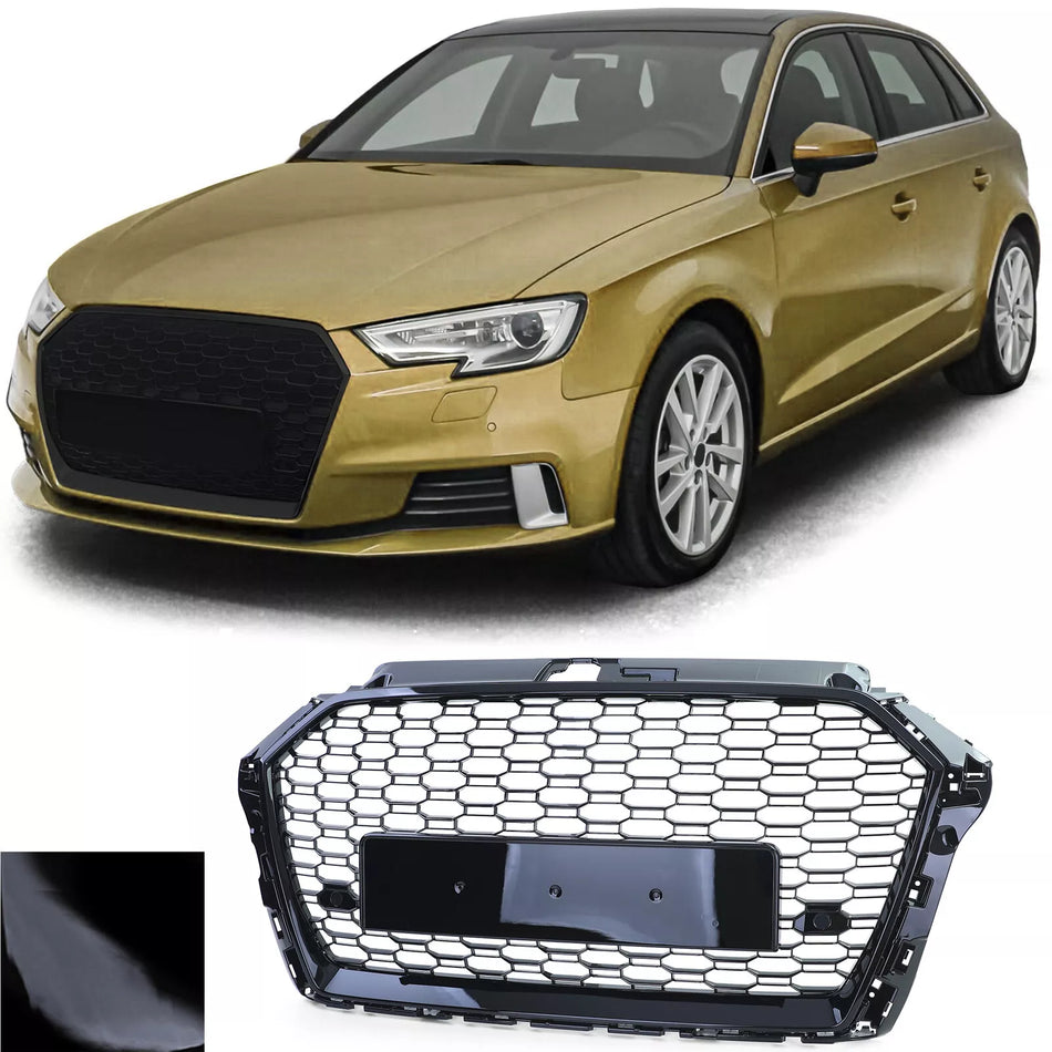 Griglia Sport griglia a nido d'ape nera lucida per Audi A3 8V 16-20 senza ACC