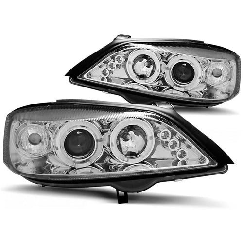 Fari Angel Eyes LED cromati per Opel Astra G 1998 al 2004