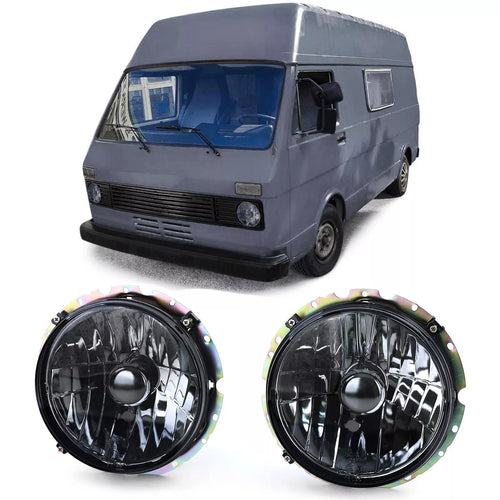 Coppia fari vetro trasparente nero fumo H4 per VW LT 28 35 40 45 75-85
