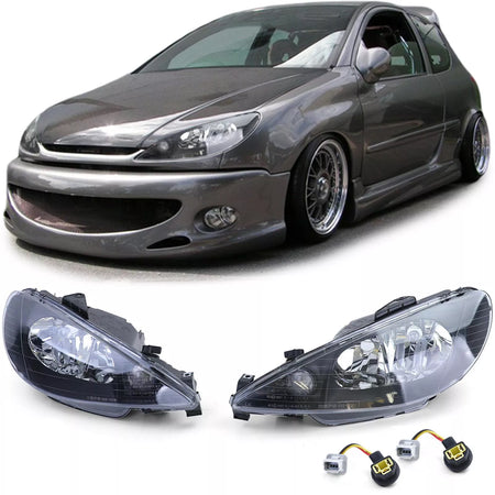 Fari Vetro Trasparente Nero H7 H7 + Adattatore per Peugeot 206 1998-2008