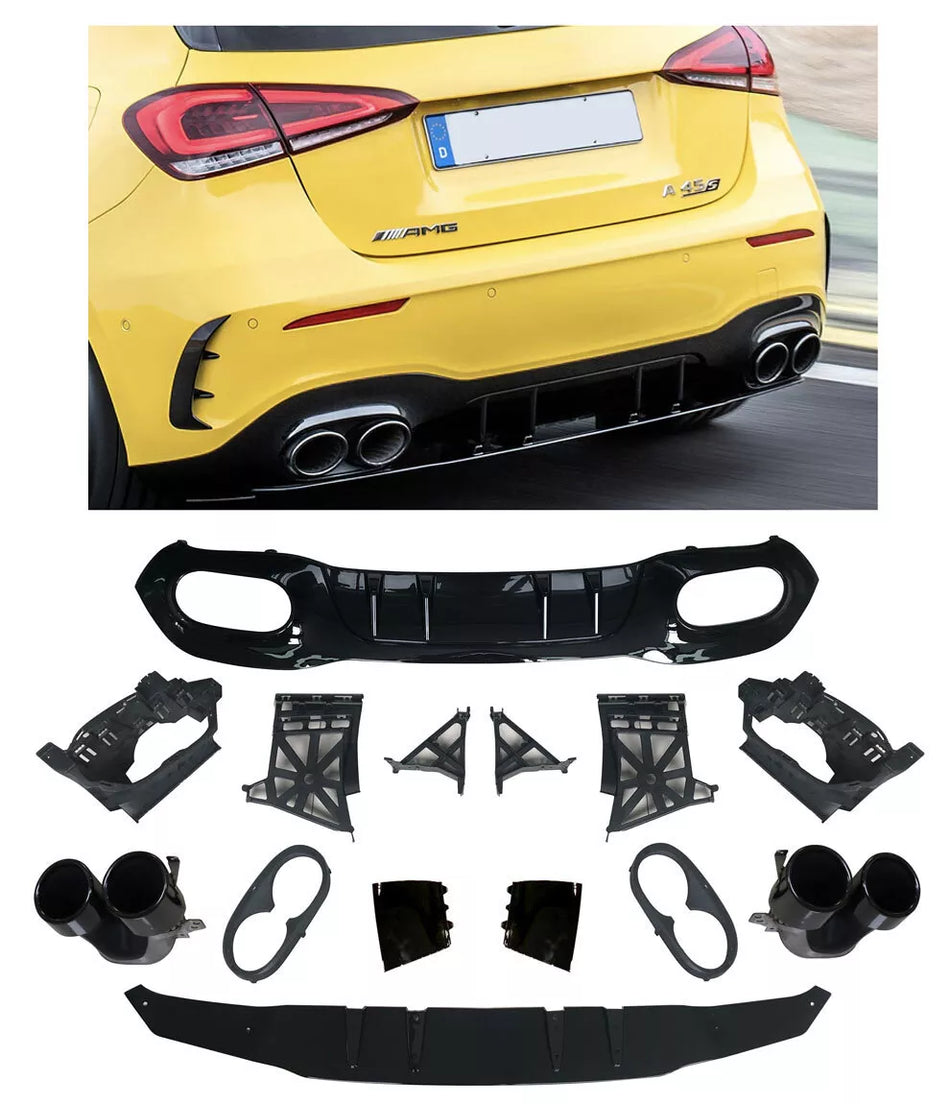 Diffusore + Terminali di Scarico 2X2 NERO per MERCEDES W177 Berlina Compatta