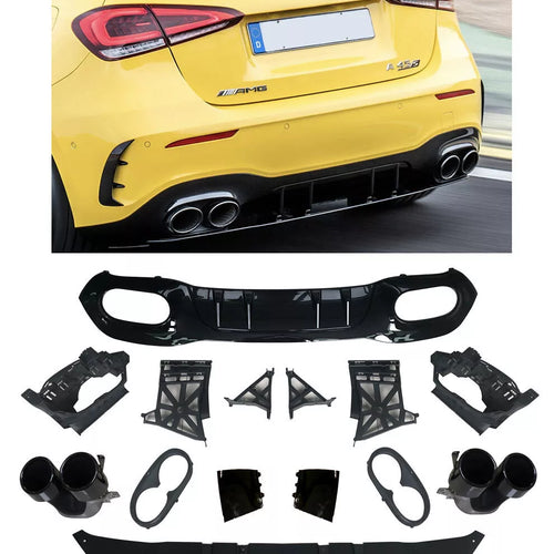 Diffusore + Terminali di Scarico 2X2 NERO per MERCEDES W177 Berlina Compatta