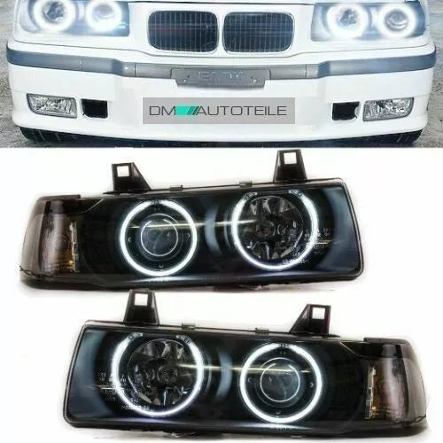 Fari CCFL Angel Eyes Coupe Cabrio Nero per BMW E36 anno 91-99