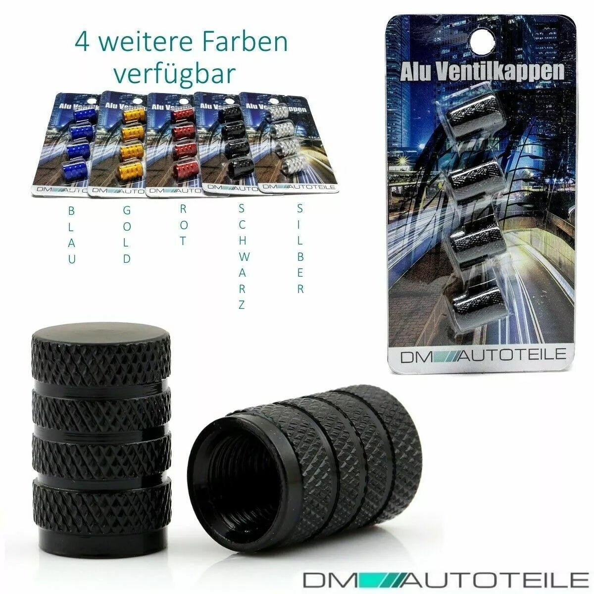 Set 4 tappi valvole alluminio alluminio Nero anodizzato valvola auto bici – vista 3