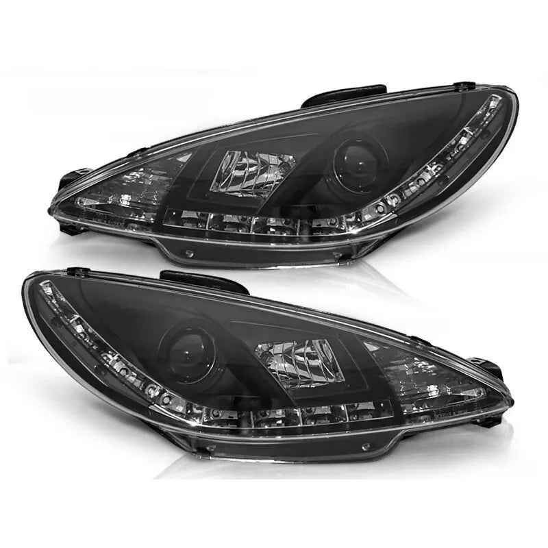 Fari Angel Eyes LED Nero per Peugeot 206 1998 al 2002