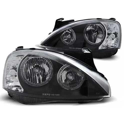 Fari Angel Eyes LED Nero per Opel Corsa C 2000 al 2006