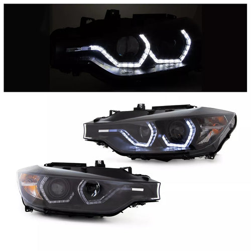 Set Fari Facelift Angel Eyes Nero H7/H1 per BMW F30 F31 anno 11-15
