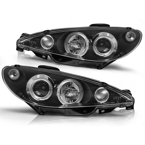 Fari Angel Eyes LED Nero per Peugeot 206 2002 al 2014