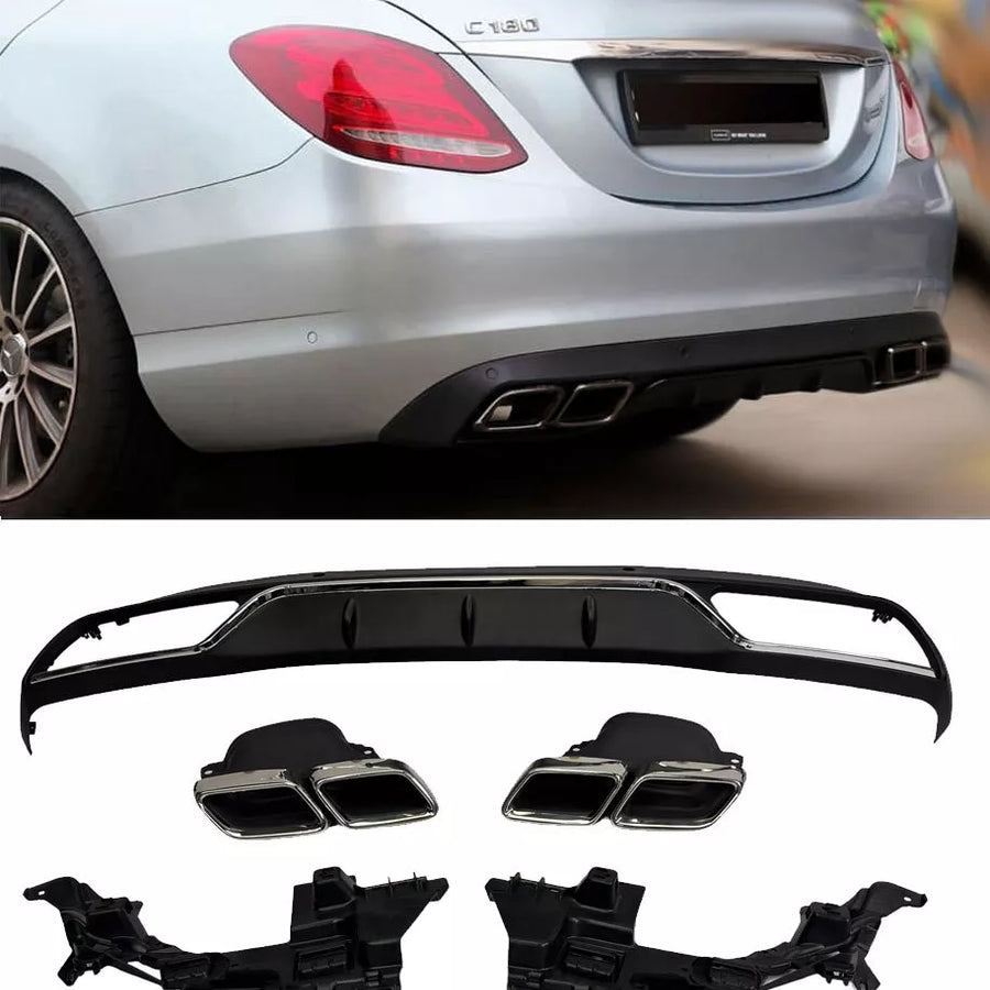 Diffusore + Terminali di Scarico 2x2 CROMO per MERCEDES W205 di Serie