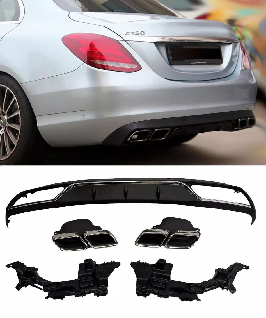 Diffusore + Terminali di Scarico 2x2 CROMO per MERCEDES W205 di Serie