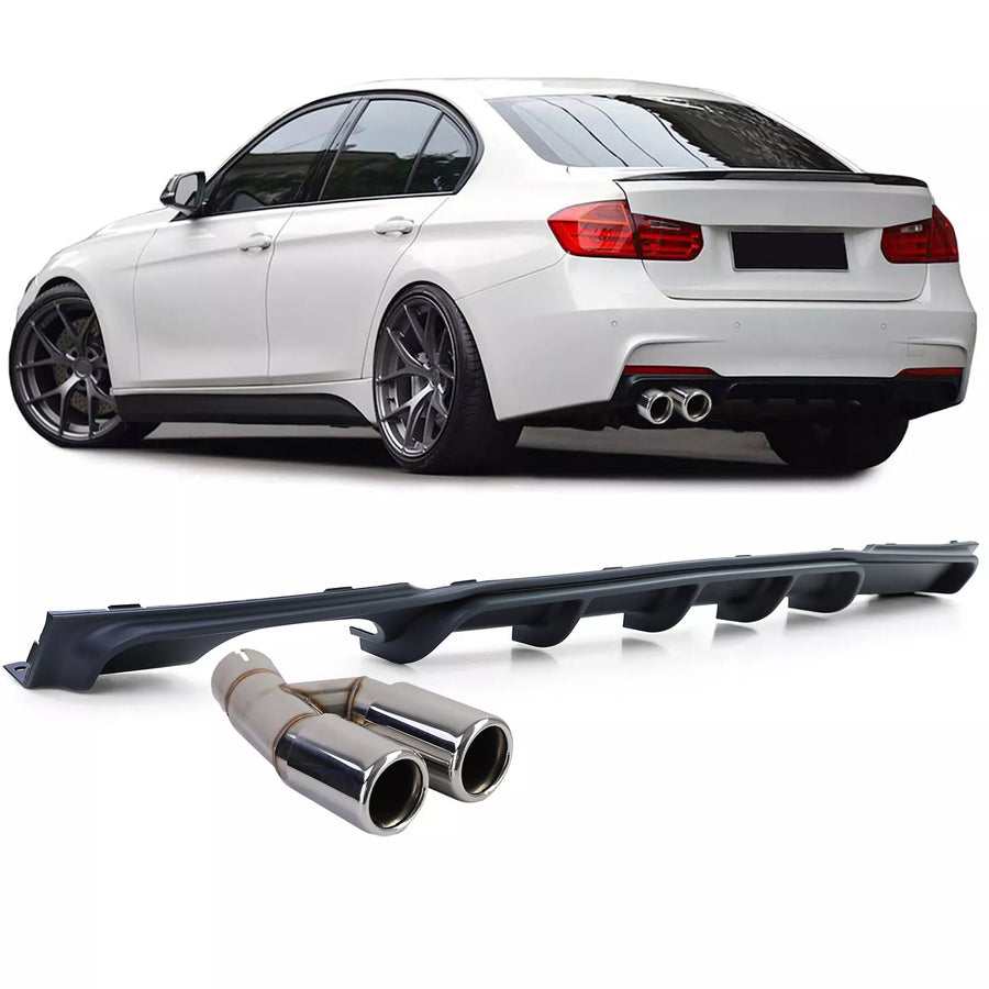 Diffusore posteriore opaco + terminale doppio tubo cromato, per BMW F30 F31