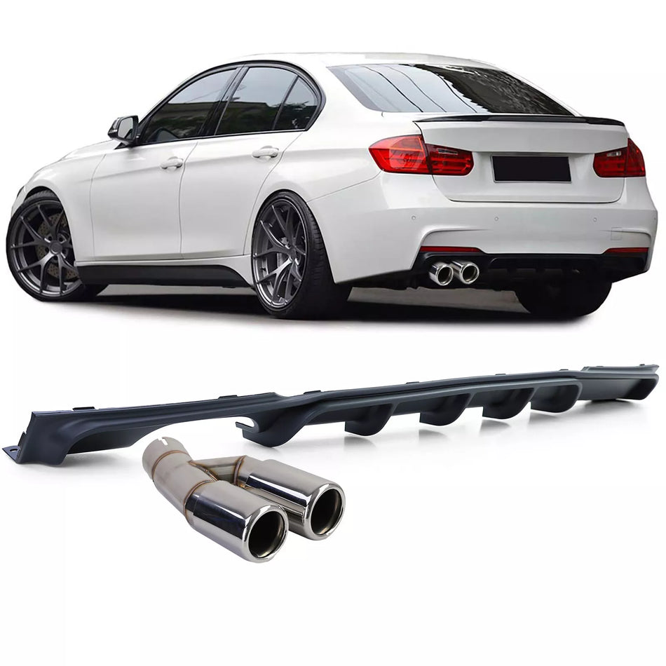 Diffusore posteriore opaco + terminale doppio tubo cromato, per BMW F30 F31