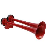 Clacson fanfara barca 2 suoni + 2 corna in metallo rosso + compressore 12 volt