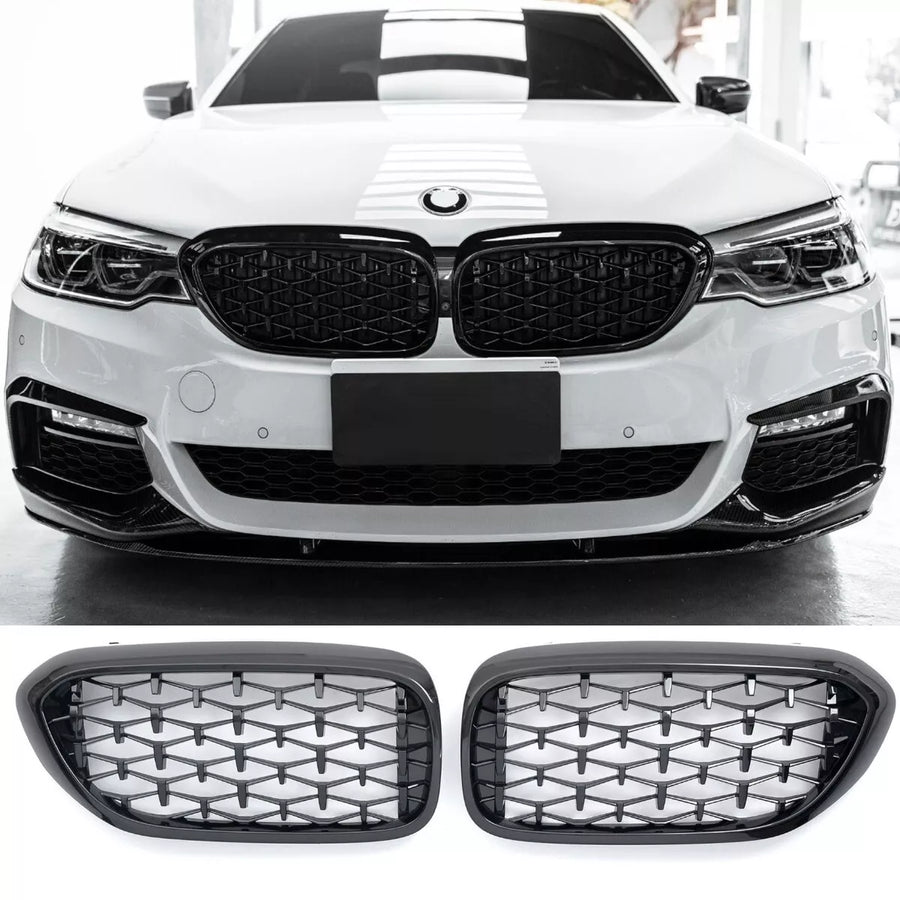 per BMW SERIE 5 G30 G31 GRIGLIA RADIATORE DIAMANTE NERO LUCIDO