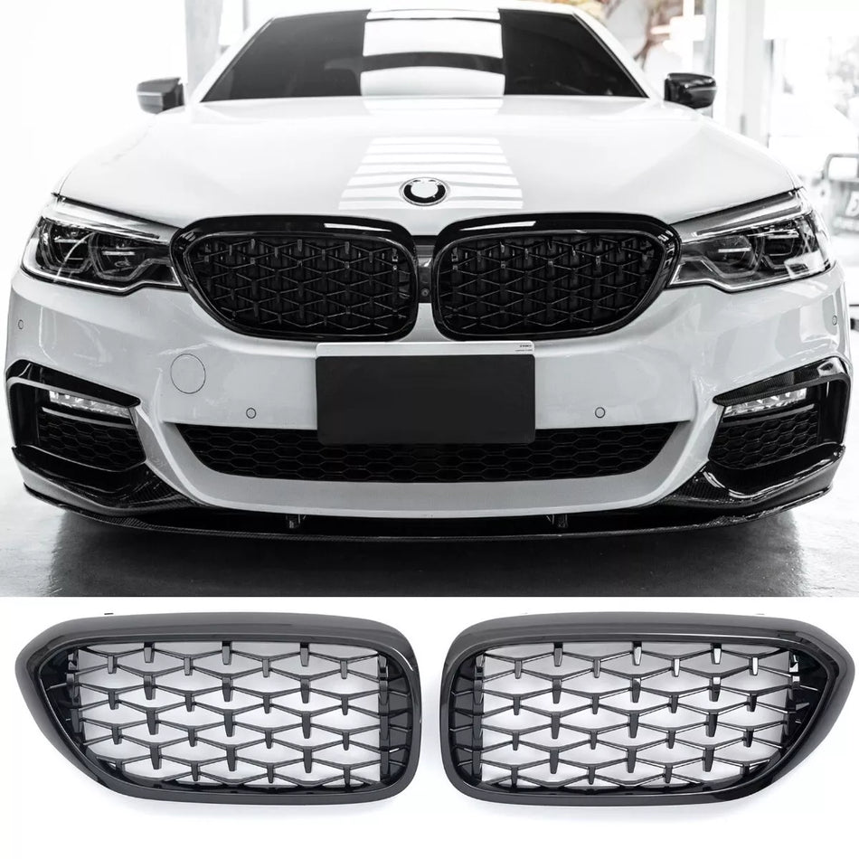 per BMW SERIE 5 G30 G31 GRIGLIA RADIATORE DIAMANTE NERO LUCIDO