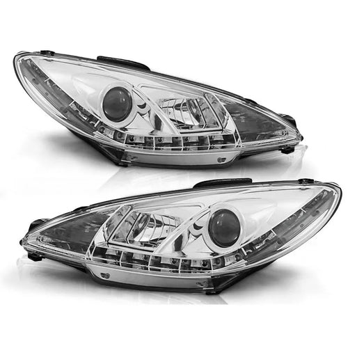 Fari Angel Eyes LED cromati per Peugeot 206 1998 al 2002