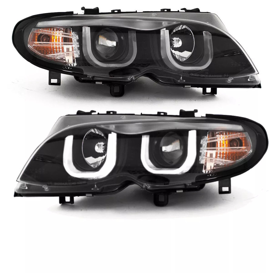 Fari lifting per BMW E46 touring Nero ULED Angel Eyes SET
