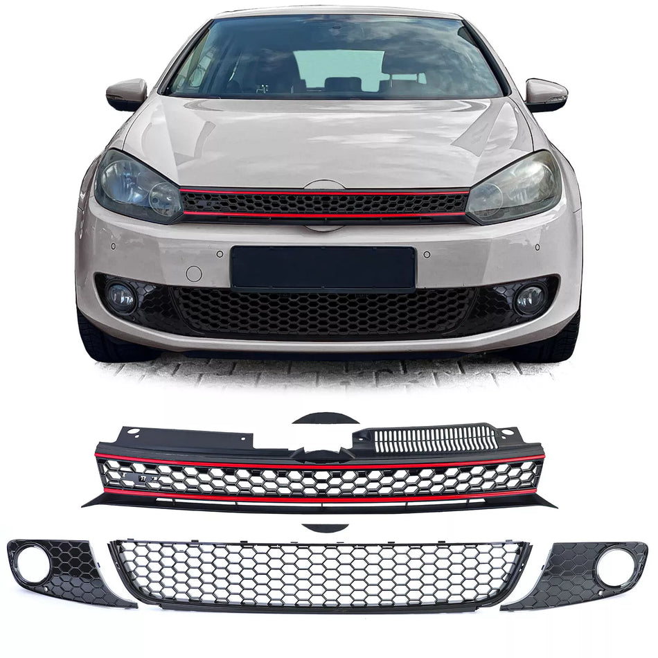 Griglia a nido d'ape senza emblema + griglia paraurti LUCIDA per VW Golf 6 08-13