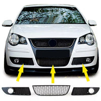 Inserto griglia radiatore a nido d'ape + mascherine fendinebbia per VW Polo 9N3